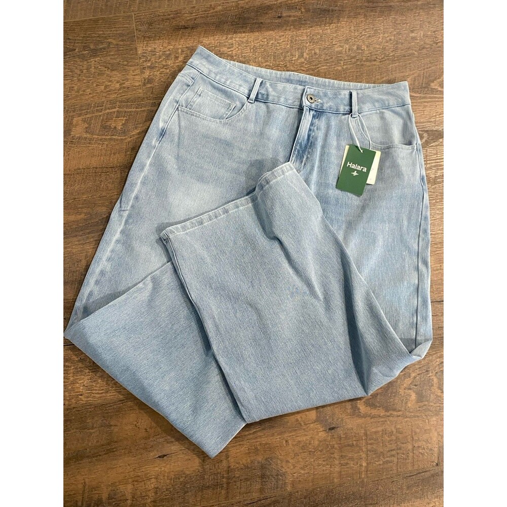NWT Halara Flex Denim Pockets Baggy Wide Leg Washed Casual Jeans Large